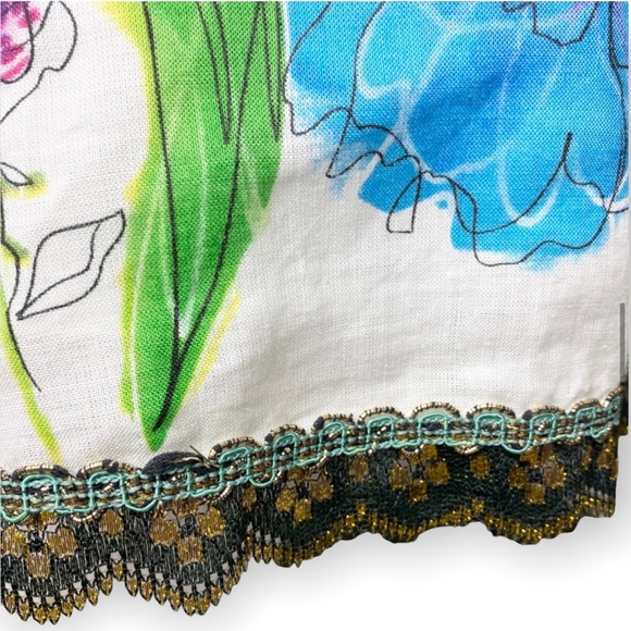 Carole Little floral abstract watercolor linen skirt size 6 modest art to wear - Picture 3 of 13